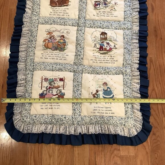 Handmade Childrens Blanket Quilt With Cross Stitch Nursery Rhymes Kitschy 45”x32 - Picture 10 of 14